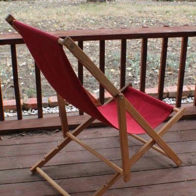 Lot #223: Vintage Mid Century Modern Folding Lounge Chair Original Red Fabric