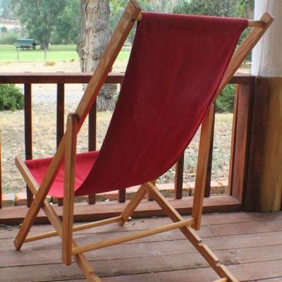 Lot #223: Vintage Mid Century Modern Folding Lounge Chair Original Red Fabric