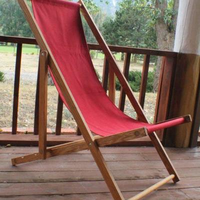 Lot #223: Vintage Mid Century Modern Folding Lounge Chair Original Red Fabric