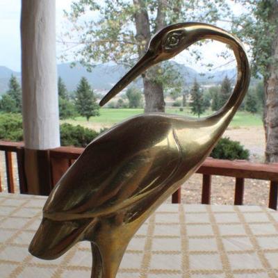 Lot #226: Vintage Mid Century Modern Brass Tall Pelican Animal Sculpture 