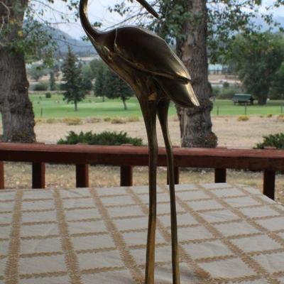 Lot #226: Vintage Mid Century Modern Brass Tall Pelican Animal Sculpture 
