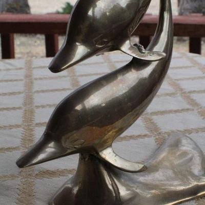 Lot #229: Vintage Mid Century Modern Cast Brass Dolphin Sculpture