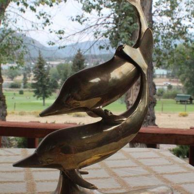 Lot #229: Vintage Mid Century Modern Cast Brass Dolphin Sculpture