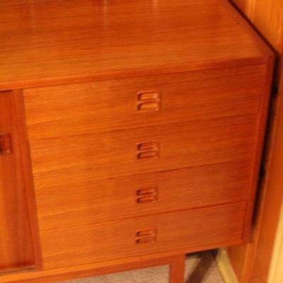 Lot #233: Vintage Mid Century Modern MADE IN DENMARK Sliding Door 4 Drawer Buffet 59" x 16" x 30.5" 