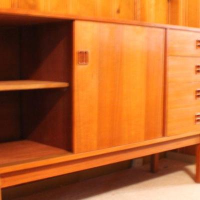 Lot #233: Vintage Mid Century Modern MADE IN DENMARK Sliding Door 4 Drawer Buffet 59" x 16" x 30.5" 
