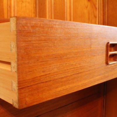 Lot #233: Vintage Mid Century Modern MADE IN DENMARK Sliding Door 4 Drawer Buffet 59" x 16" x 30.5" 