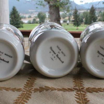 Lot #235: Vintage Group 1980's NORMAN ROCKWELL Design Coffee Cups w/ Large Plate