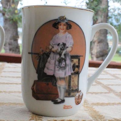 Lot #235: Vintage Group 1980's NORMAN ROCKWELL Design Coffee Cups w/ Large Plate