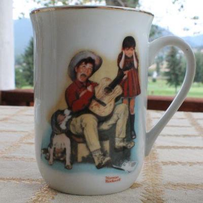 Lot #235: Vintage Group 1980's NORMAN ROCKWELL Design Coffee Cups w/ Large Plate