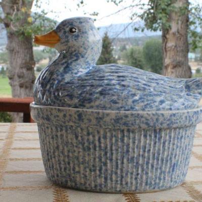 Lot #237: Vintage Mid Century Modern Ceramic Duck Theme Covered Dish by POTTERY CRAFTâ„¢