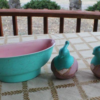 Lot #238: Vintage Group of (2) Birds and One Dish by MADDUX of CALIFORNIA