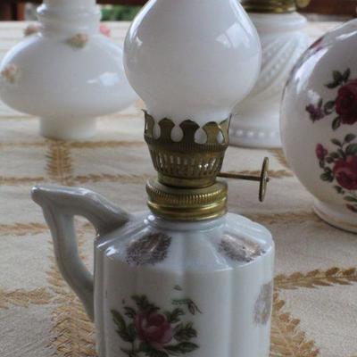 Lot #239: Group of Vintage Small Oil Glass Shade Decorative Lamps #1