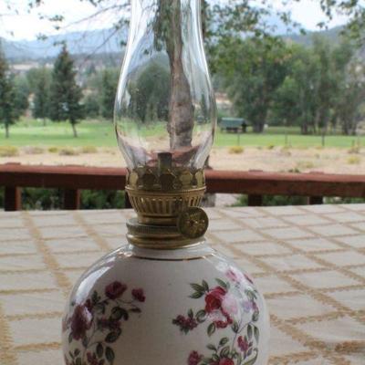 Lot #239: Group of Vintage Small Oil Glass Shade Decorative Lamps #1