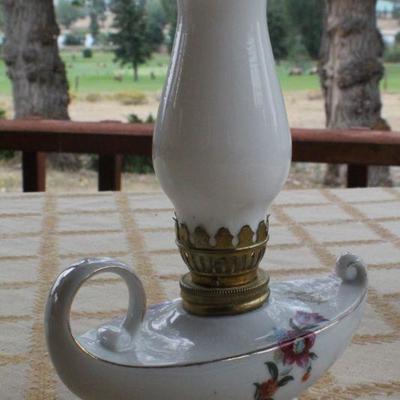 Lot #240: Group of Small Vintage Oil Glass Shade Decorative Lamps #2