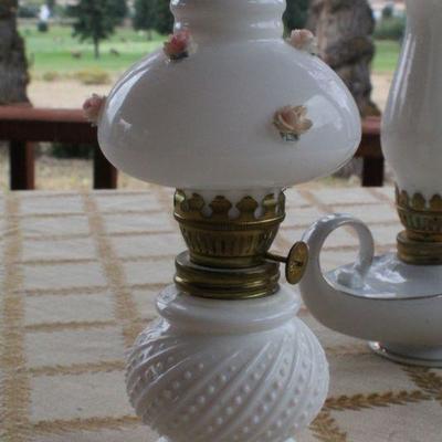 Lot #240: Group of Small Vintage Oil Glass Shade Decorative Lamps #2