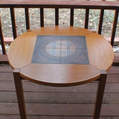Lot #241: Vintage Mid Century Modern Tile Top Accent Round Side Table 31.5" Round x 20" Tall