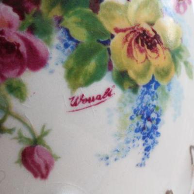 Lot #245: Antique/Vintage SIGNED Hand Painted Floral Theme Table Lamp 24" Tall  