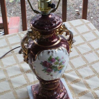 Lot #245: Antique/Vintage SIGNED Hand Painted Floral Theme Table Lamp 24" Tall  