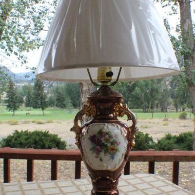 Lot #245: Antique/Vintage SIGNED Hand Painted Floral Theme Table Lamp 24" Tall  
