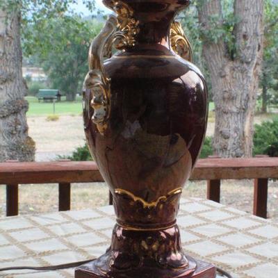 Lot #245: Antique/Vintage SIGNED Hand Painted Floral Theme Table Lamp 24" Tall  