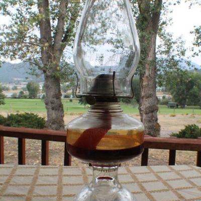Lot #246: Vintage Oil Lamp w/ Thick Glass Shade 16" Tall