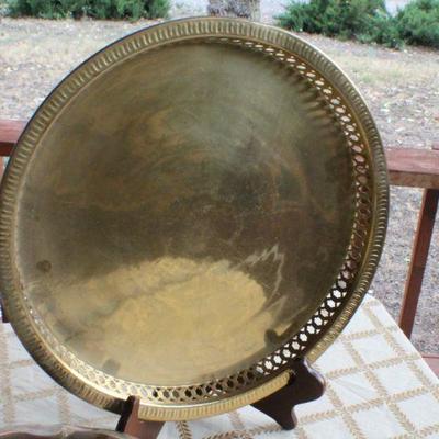 Lot #249: Pair of (2) Vintage Large Brass Decorative Creations (1 Tray and 1 Bowl) Original Patina