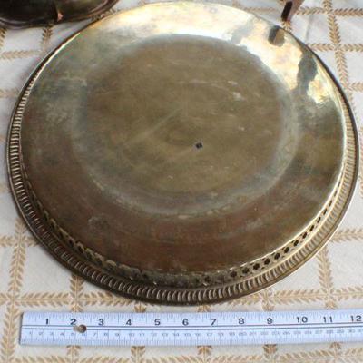 Lot #249: Pair of (2) Vintage Large Brass Decorative Creations (1 Tray and 1 Bowl) Original Patina