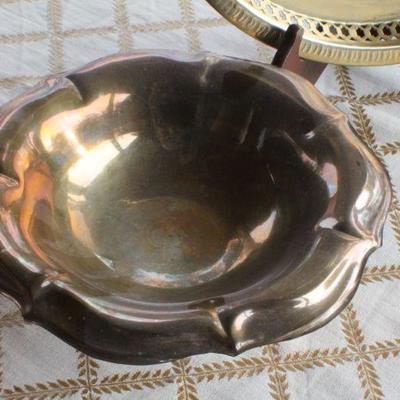 Lot #249: Pair of (2) Vintage Large Brass Decorative Creations (1 Tray and 1 Bowl) Original Patina