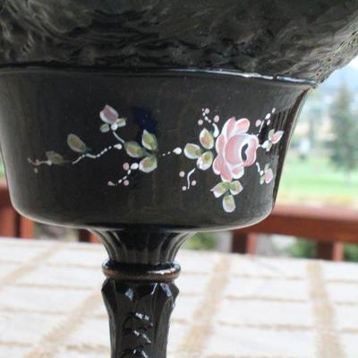 Lot #250: Antique/Vintage FENTONâ„¢ Dark Glass Hand Painted SIGNED Decorative Dish