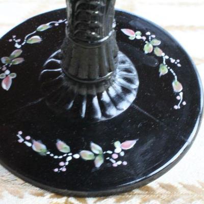 Lot #250: Antique/Vintage FENTONâ„¢ Dark Glass Hand Painted SIGNED Decorative Dish