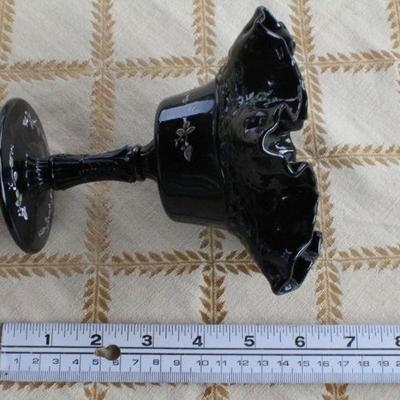 Lot #250: Antique/Vintage FENTONâ„¢ Dark Glass Hand Painted SIGNED Decorative Dish