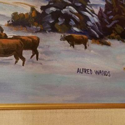 Lot #262: Large Vintage Oil Painting by ALFRED WANDS Cattle Drive Scene