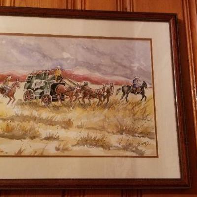 Lot #265: Large Original Watercolor Art SIGNED Frontier Expedition Scene
