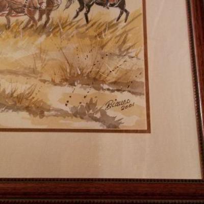 Lot #265: Large Original Watercolor Art SIGNED Frontier Expedition Scene