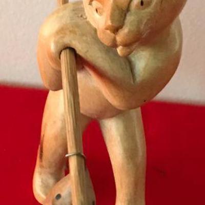 Wooden Cat And Mouse Folk Art Figure