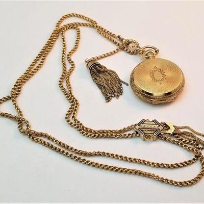 Lot #93  Antique 18kt Gold Ladies Pocket watch on 14kt Gold Chain - GORGEOUS