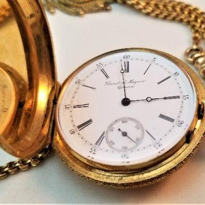 Lot #93  Antique 18kt Gold Ladies Pocket watch on 14kt Gold Chain - GORGEOUS