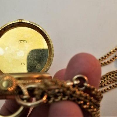Lot #93  Antique 18kt Gold Ladies Pocket watch on 14kt Gold Chain - GORGEOUS
