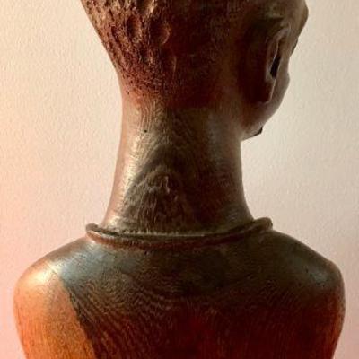 African (Congo) Wooden Sculpture Man Wearing Necklace