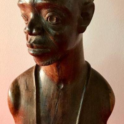 African (Congo) Wooden Sculpture Man Wearing Necklace