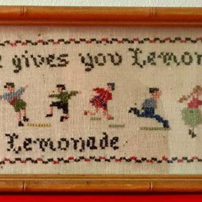 Framed Needlepoint: "When Life Gives You Lemons, Make Lemonade"