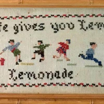 Framed Needlepoint: "When Life Gives You Lemons, Make Lemonade"