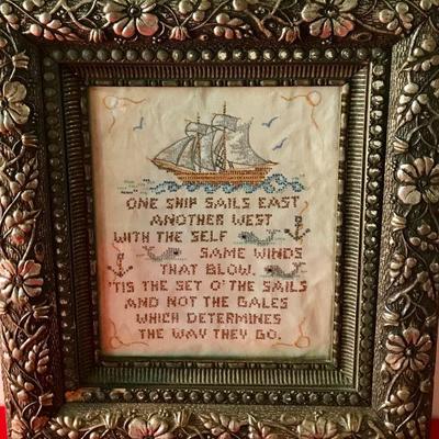 Framed Needlepoint With Ship