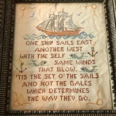 Framed Needlepoint With Ship