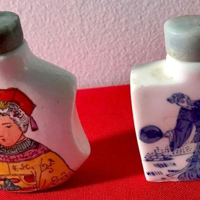 Two Vintage Asian Porcelain Snuff Bottles