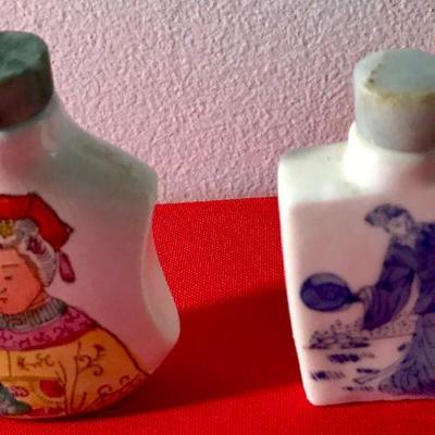 Two Vintage Asian Porcelain Snuff Bottles