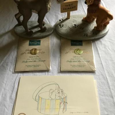 Lot#164 Disney Classics Lady And The Tramp Sculptures  And Print