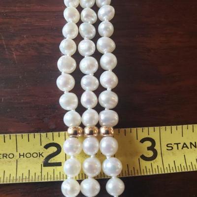 Lot 293: 14k Yellow Gold & Real Pearl 7" Bracelet 