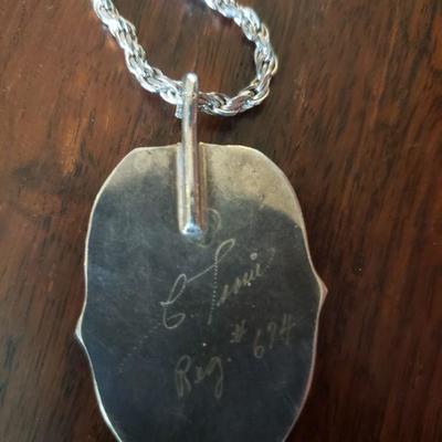 Lot 300: Navajo Red Bird Inlay Pendant and Rope Chain Signed C. Tsosie