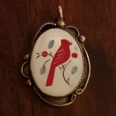 Lot 302: Navajo Red Bird Inlay Pendant (Unmarked)